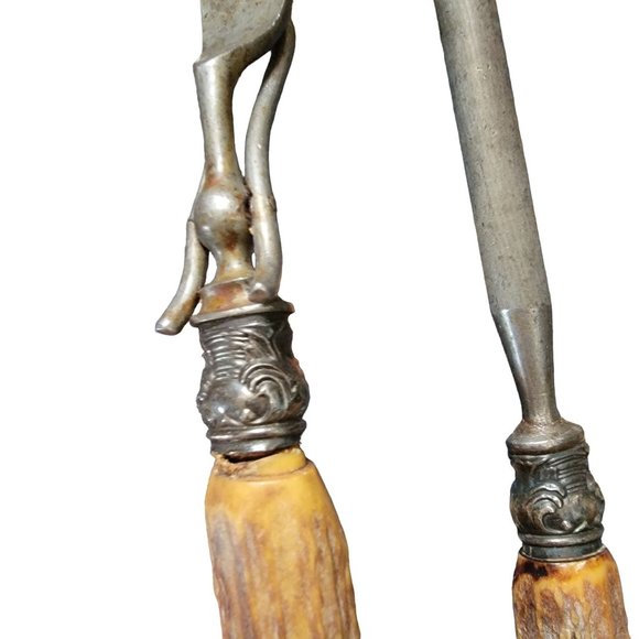 Vintage Our Very Best Antler Handle Knife Carving Set of 3 - Picture 3 of 5